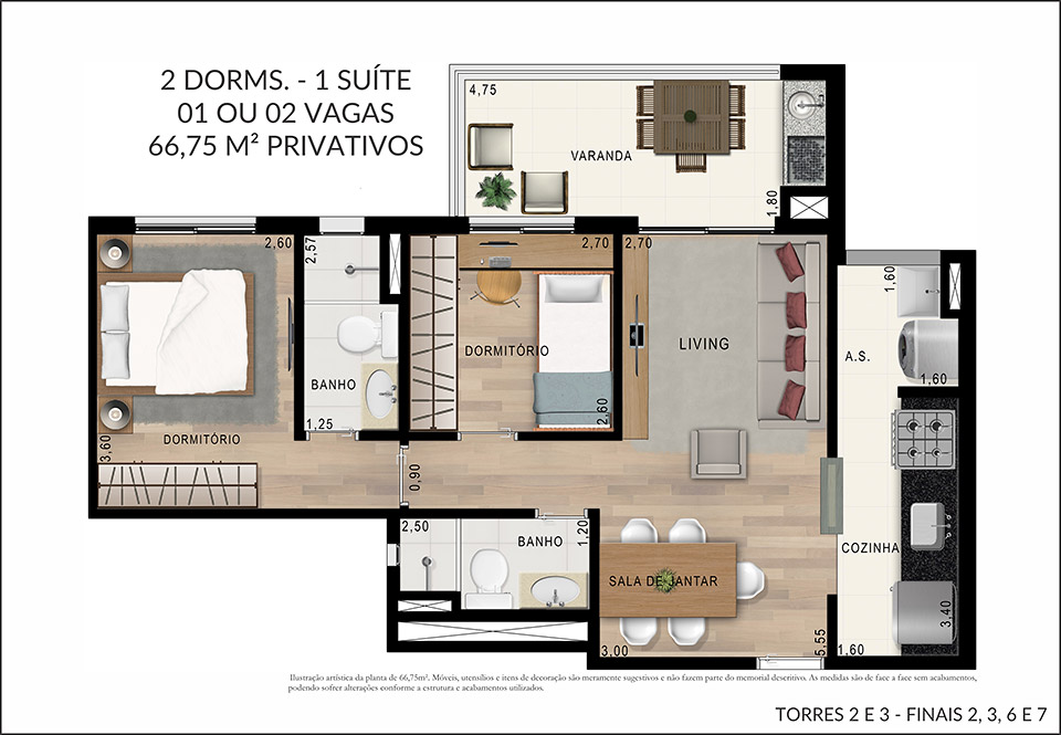 Planta 2 Dorms 66m²